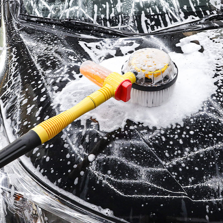Yellow and Black Rotating Car Washing Brush with Foam Sprayer, High-Pressure Cleaning Tool, 5m Hose Kit for Convenient Vehicle Cleaning - VogueDecor.au