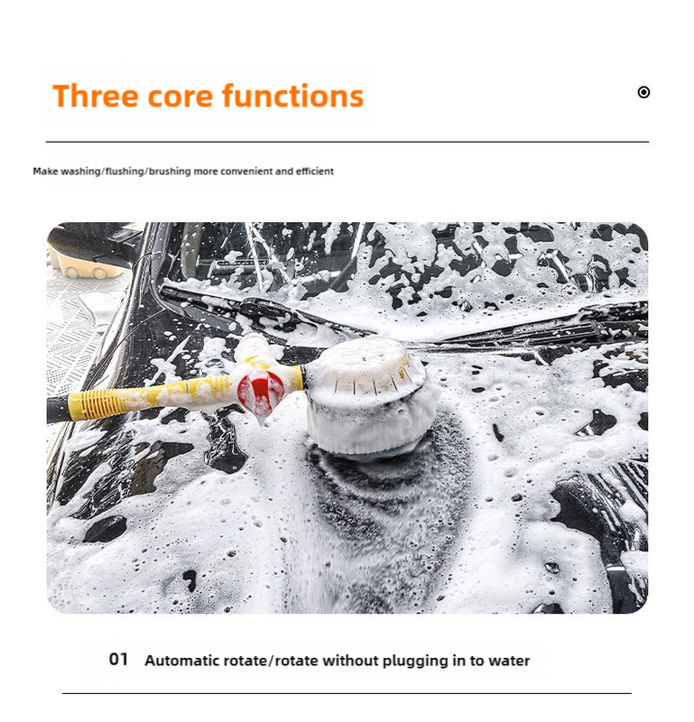 Yellow and Black Rotating Car Washing Brush with Foam Sprayer, High-Pressure Cleaning Tool, 5m Hose Kit for Convenient Vehicle Cleaning - VogueDecor.au