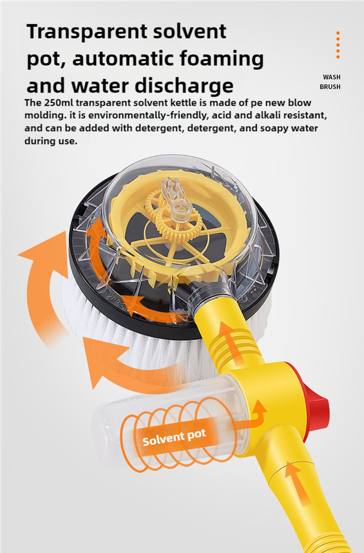 Yellow and Black Rotating Car Washing Brush with Foam Sprayer, High-Pressure Cleaning Tool, 5m Hose Kit for Convenient Vehicle Cleaning - VogueDecor.au