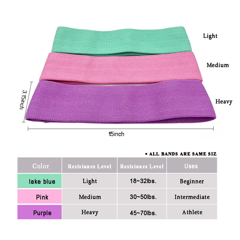 Green-Pink-Purple Fabric Resistance Bands Set - 3 Levels Non-Slip Hip Bands for Strength Training - VogueDecor.au