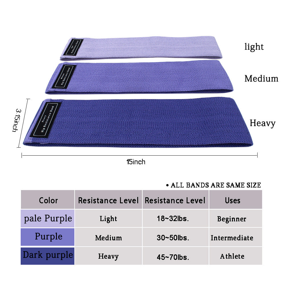 Purple Colour Scheme Fabric Resistance Bands Set - 3 Levels Non-Slip Hip Bands for Strength Training - VogueDecor.au