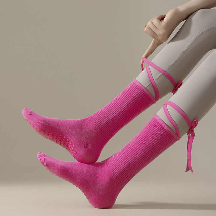 3 Pcs Purple Non-Slip Yoga Socks with Cross Straps - Cotton Pilates Dance Socks for Women, Lightweight Comfort