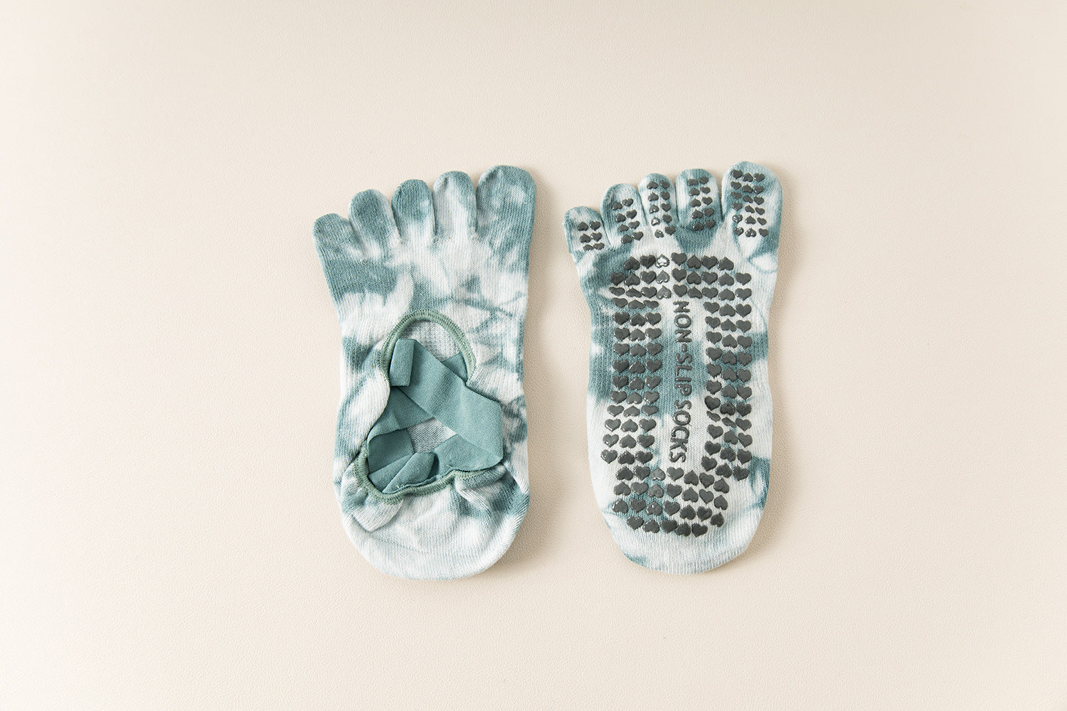 2 Pairs Green Tie-Dye Non-Slip Yoga Socks for Women - Five-Toe Cotton Blend Socks for Pilates and Indoor Sports