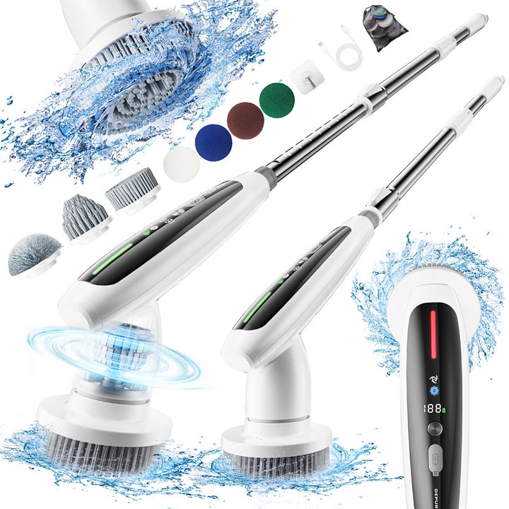 Electric Spin Scrubber with Adjustable Extension Handle & 8 Brush Heads - Smart LED Display - VogueDecor.au