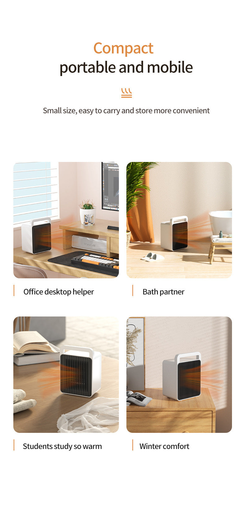 White Mini Table Heater - with tip-over and overheating protection, suitable for office and home - VogueDecor.au