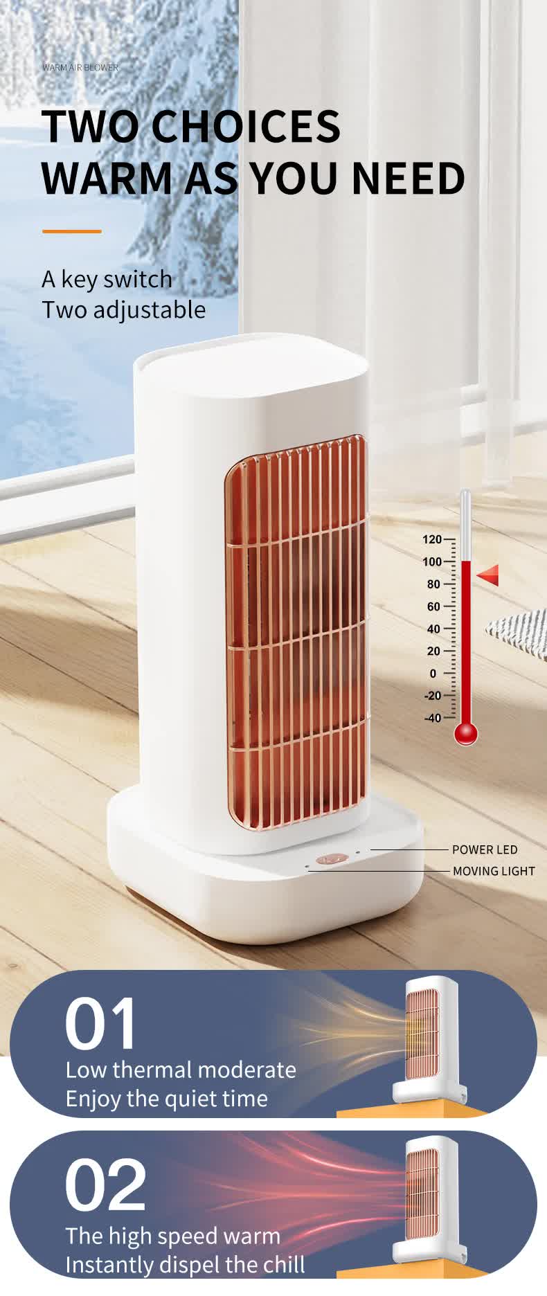 Pink Portable Electric Heater with Oscillation & Tip-Over Protection- 2 Heat Settings, Mini Tower - VogueDecor.au
