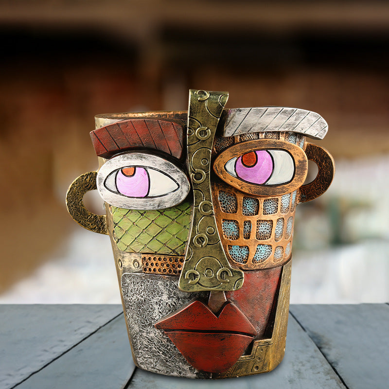Abstract Face Planter Pot - Artistic Resin Decor for Succulents & Plants (Antique Style - 18.5*18*15CM) - VogueDecor.au