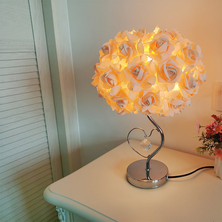 Yellow Roses And Silver Base Romantic Red Rose Flower Table Lamp - Crystal Heart Accent Bedside Night Light - VogueDecor.au