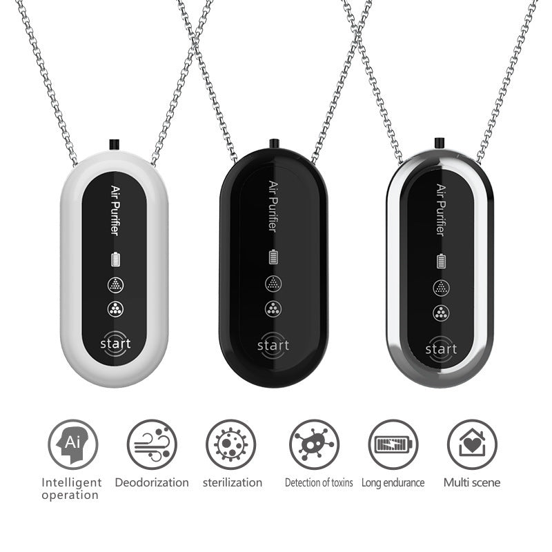 Black Personal Wearable Air Purifier Necklace - USB Rechargeable Ionizer for Cleaner Air On-The-Go - VogueDecor.au