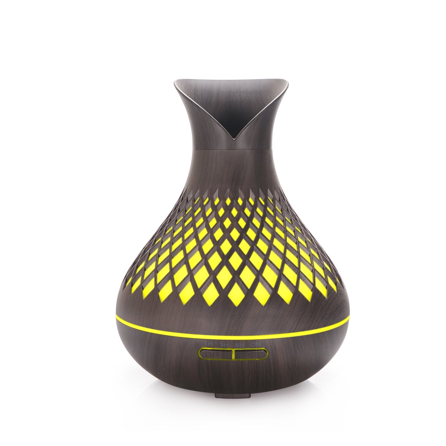 Dark Woodgrain 500ml Wood-Grain Essential Oil Aroma Diffuser with Lattice Design and Humidifier - VogueDecor.au