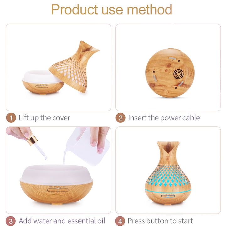 Wood Grain 500ml Wood-Grain Essential Oil Aroma Diffuser with Lattice Design and Humidifier - VogueDecor.au