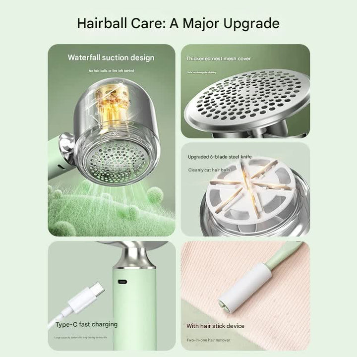 Upgraded Electric Lint Remover with LED Display - 6-Blade, Type-C Fast Charge, 2-in-1 with Sticky Roller(green) - VogueDecor.au