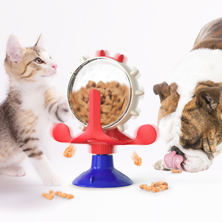 Green Interactive Pet Treat Dispenser - Spinning Wheel Food Puzzle Toy for Cats & Dogs with Suction Cup Base