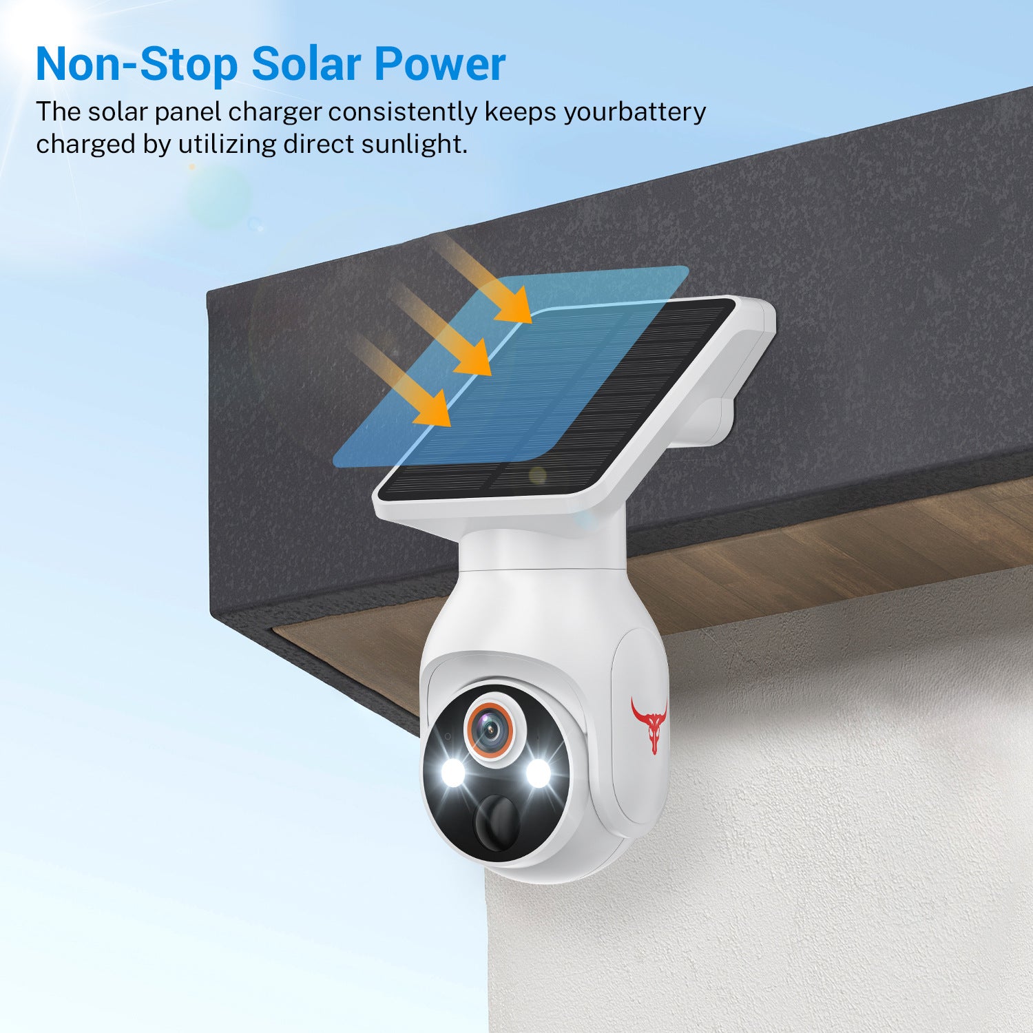 White Solar Powered Outdoor Security Camera 1080P - Wireless Smart Home PTZ CCTV with Two-Way Audio, IP65 Waterproof & Colour Night Vision