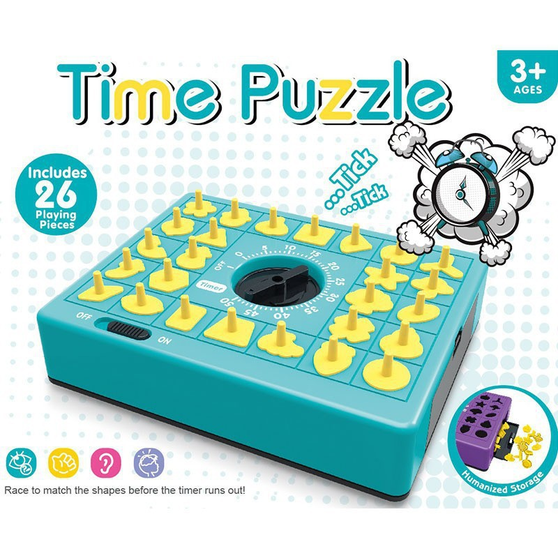 Purple Time Puzzle Shape Matching Game, Kids Educational Memory Board Game with Timer, 26 Pieces Montessori Sorting Puzzle Toy for Cognitive Development, Parent-Child Interactive Tabletop Game for Ages 3+, Brain Training Activity Toy