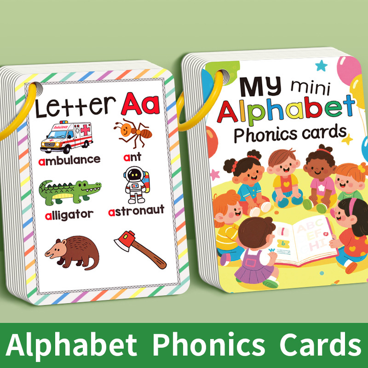 Colorful Alphabet Phonics Flash Cards 27 PCS, ABC Learning Cards with Initial Sound Pictures, Montessori Educational English Letter Recognition Cards, Preschool Literacy Teaching Aids for Kids Ages 3+, Early Reading Development Toy