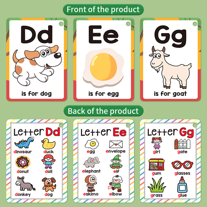 Colorful Alphabet Phonics Flash Cards 27 PCS, ABC Learning Cards with Initial Sound Pictures, Montessori Educational English Letter Recognition Cards, Preschool Literacy Teaching Aids for Kids Ages 3+, Early Reading Development Toy