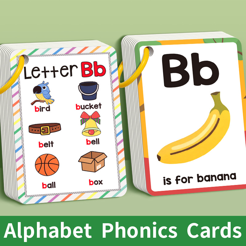 Colorful Alphabet Phonics Flash Cards 27 PCS, ABC Learning Cards with Initial Sound Pictures, Montessori Educational English Letter Recognition Cards, Preschool Literacy Teaching Aids for Kids Ages 3+, Early Reading Development Toy