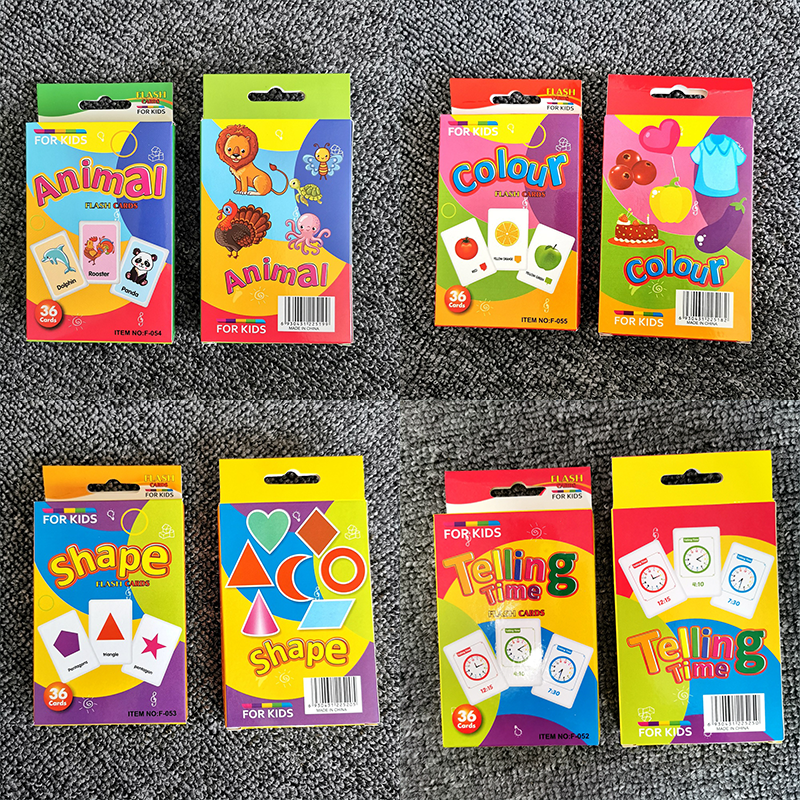4-Set  Kids Early Education Flash Cards, Montessori Cognitive Development Toys for Toddlers Ages 4+, Educational Gift for Boys Girls【Animal+Shape+Colour+Time】