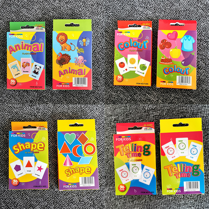 4-Set  Kids Early Education Flash Cards, Montessori Cognitive Development Toys for Toddlers Ages 4+, Educational Gift for Boys Girls【Animal+Shape+Colour+Time】