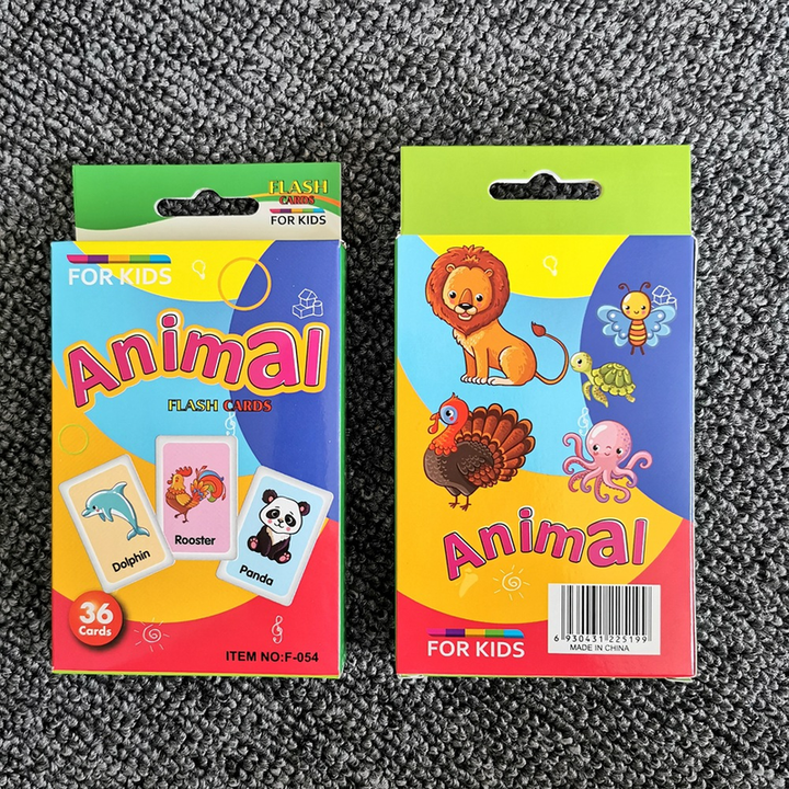 4-Set  Kids Early Education Flash Cards, Montessori Cognitive Development Toys for Toddlers Ages 4+, Educational Gift for Boys Girls【Animal+Shape+Colour+Time】