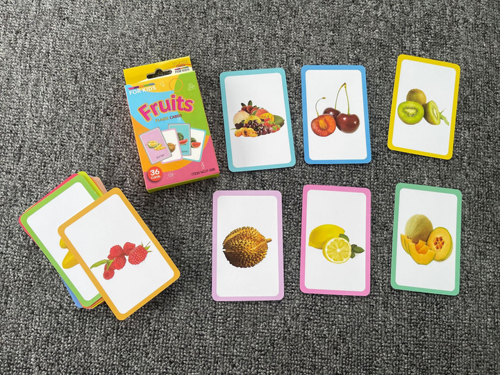 4-Set  Kids Early Education Flash Cards, Montessori Cognitive Development Toys for Toddlers Ages 4+, Educational Gift for Boys Girls【Vegetables+Fruits+Colour+Body Parts】