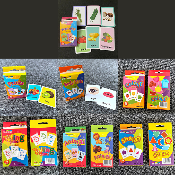 7-Set  Kids Early Education Flash Cards, Montessori Cognitive Development Toys for Toddlers Ages 4+, Educational Gift for Boys Girls【Animal+Shape+Colour+Time+Vegetables+Fruits+Body Parts】