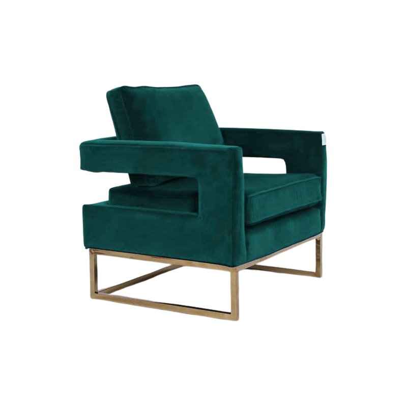 Golden Framed Bottom Armed Accent Chair_Blue - VogueDecor.au