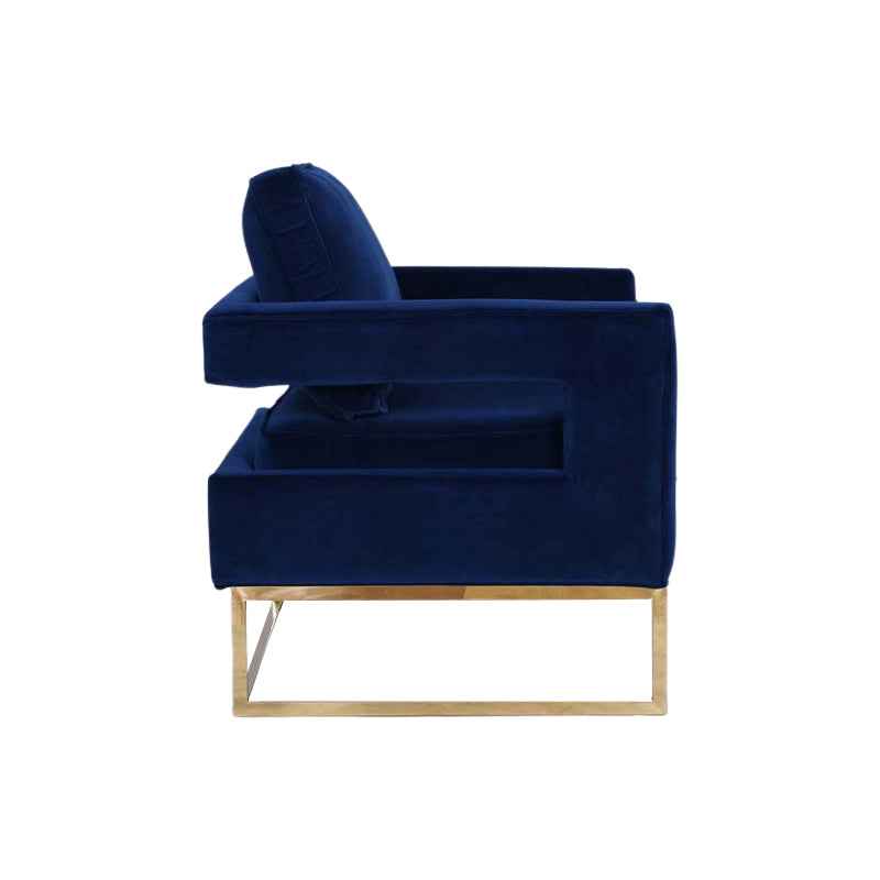 Golden Framed Bottom Armed Accent Chair_Blue - VogueDecor.au