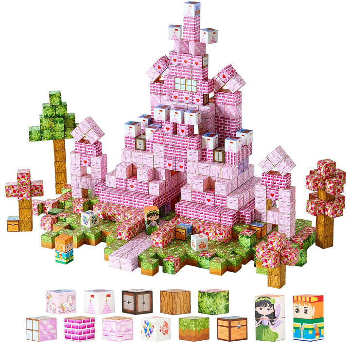 Magnetic Blocks, 100 PCS Princess Castle Set, Magnetic Building Cubes for Kids, STEM Montessori Sensory Toys for Christmas Birthday Gift, Construction Stacking Toy for 3+ Years Old Boys & Girls