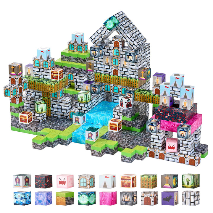 Magnetic Blocks, 100 PCS Cemetery Zombies Set, Magnetic Building Cubes for Kids, STEM Montessori Sensory Toys for Christmas Birthday Gift, Construction Stacking Toy for 3+ Years Old Boys & Girls