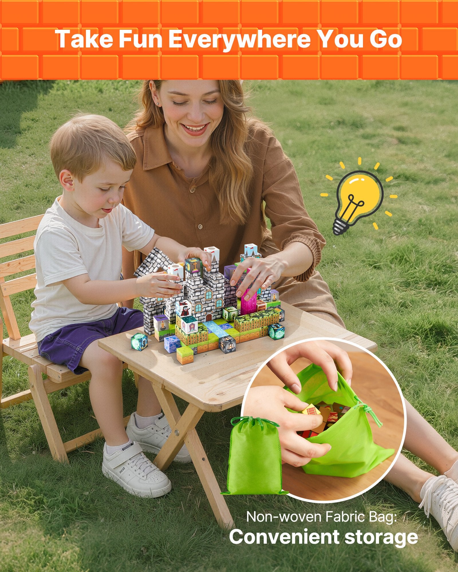 Magnetic Blocks, 100 PCS Cemetery Zombies Set, Magnetic Building Cubes for Kids, STEM Montessori Sensory Toys for Christmas Birthday Gift, Construction Stacking Toy for 3+ Years Old Boys & Girls