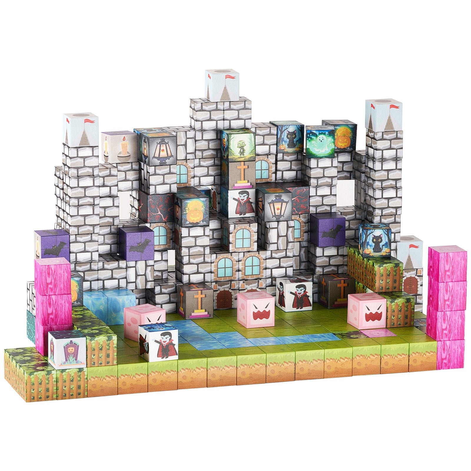 Magnetic Blocks, 100 PCS Cemetery Zombies Set, Magnetic Building Cubes for Kids, STEM Montessori Sensory Toys for Christmas Birthday Gift, Construction Stacking Toy for 3+ Years Old Boys & Girls