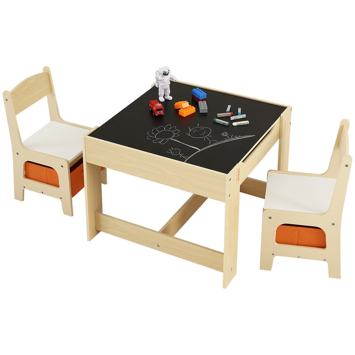 Kids Table and Chair Set Wooden Activity Table with Storage Space & Boxes