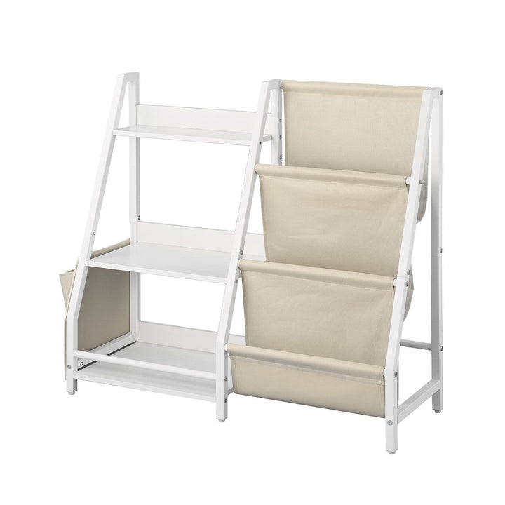3-Tier Kids Bookshelf, Toy Storage Organizer for Toddler, Book Shelf for Kids Rooms with Sling Book Rack and Storage Bag, Kids Storage Book Shelves for Kids Room, Playroom, Kindergarten, Nursery