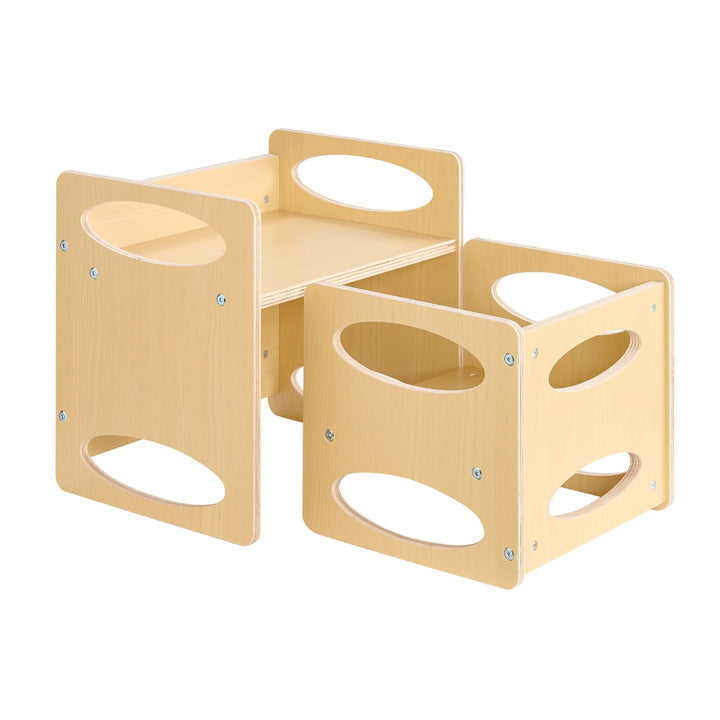 Montessori Weaning Table and Chair Set, Wooden Toddler Table and Chair Set for Aged 1-5, Adjustable Height Kids Montessori Chair and Activity Table, Ideal for Reading, Eating, Playing - Natural