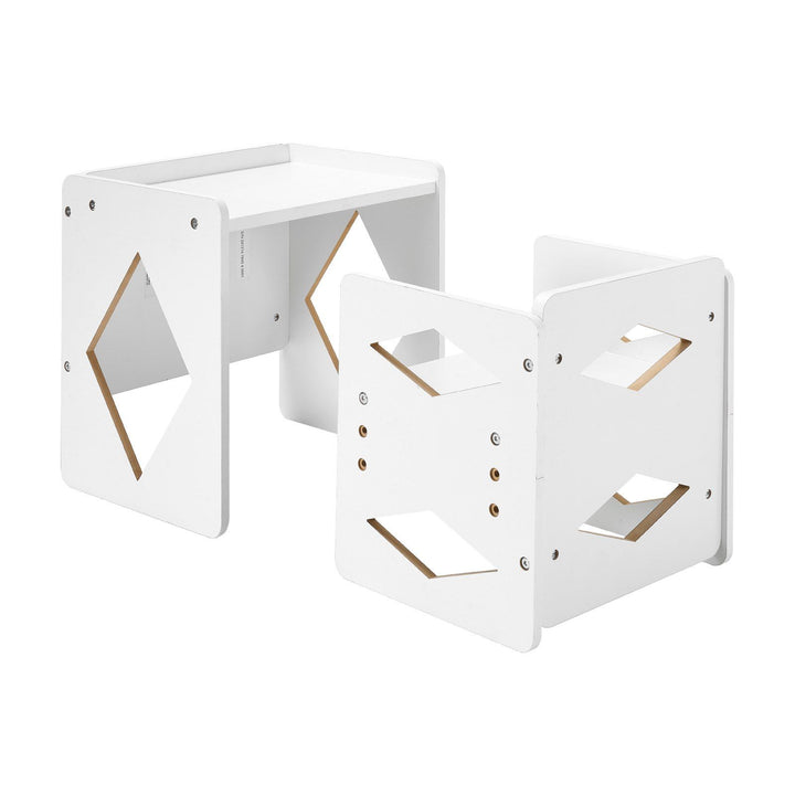 Montessori Weaning Table and Chair Set, Wooden Toddler Table and Chair Set for Aged 1-5, Adjustable Height Kids Montessori Chair and Activity Table, Ideal for Reading, Eating, Playing - White