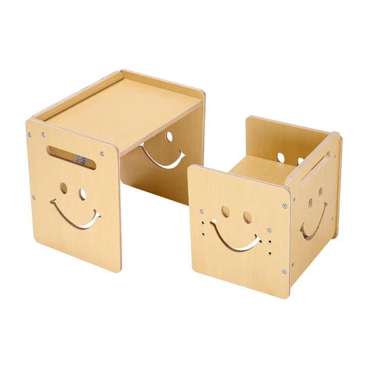 Montessori Weaning Table and Chair Set, 3 In 1 Wooden Toddler Table and Chairs with Chalkboard, Adjustable Height Montessori Table for Ages 1-5, Ideal for Drawing, Reading, Eating - Natural