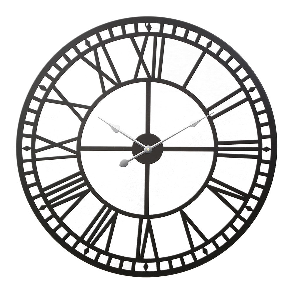 Artiss 60cm Wall Clock Large Roman Numerals Metal Black - VogueDecor.au