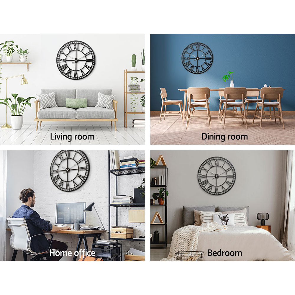 Artiss 80cm Wall Clock Large Roman Numerals Metal Black - VogueDecor.au