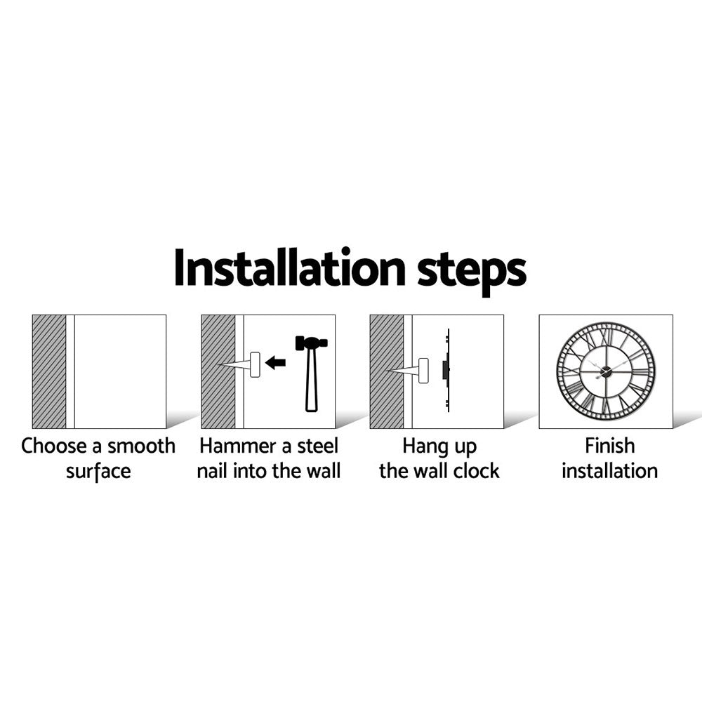 Artiss 80cm Wall Clock Large Roman Numerals Metal Black - VogueDecor.au