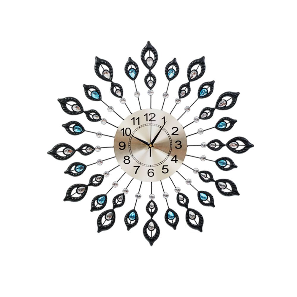 Artiss 60cm Wall Clock Large 3D Peacock Crystal Silver - VogueDecor.au