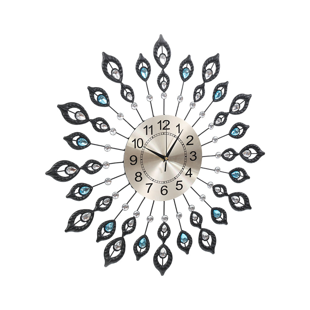 Artiss 60cm Wall Clock Large 3D Peacock Crystal Silver - VogueDecor.au