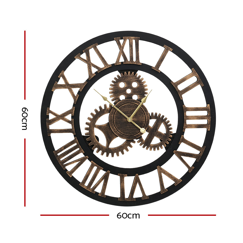 Artiss 60cm Wall Clock Large Retro Roman Numerals Brown - VogueDecor.au