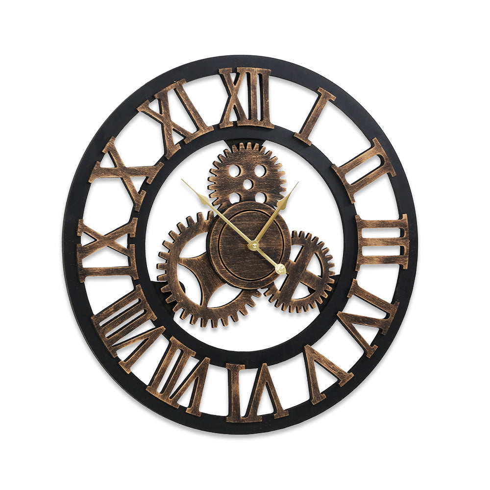 Artiss 60cm Wall Clock Large Retro Roman Numerals Brown - VogueDecor.au