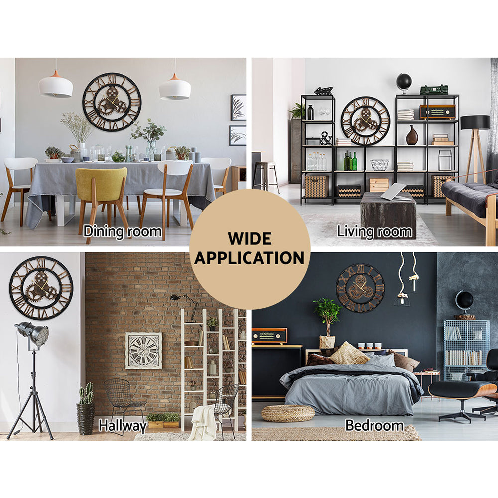 Artiss 60cm Wall Clock Large Retro Roman Numerals Brown - VogueDecor.au