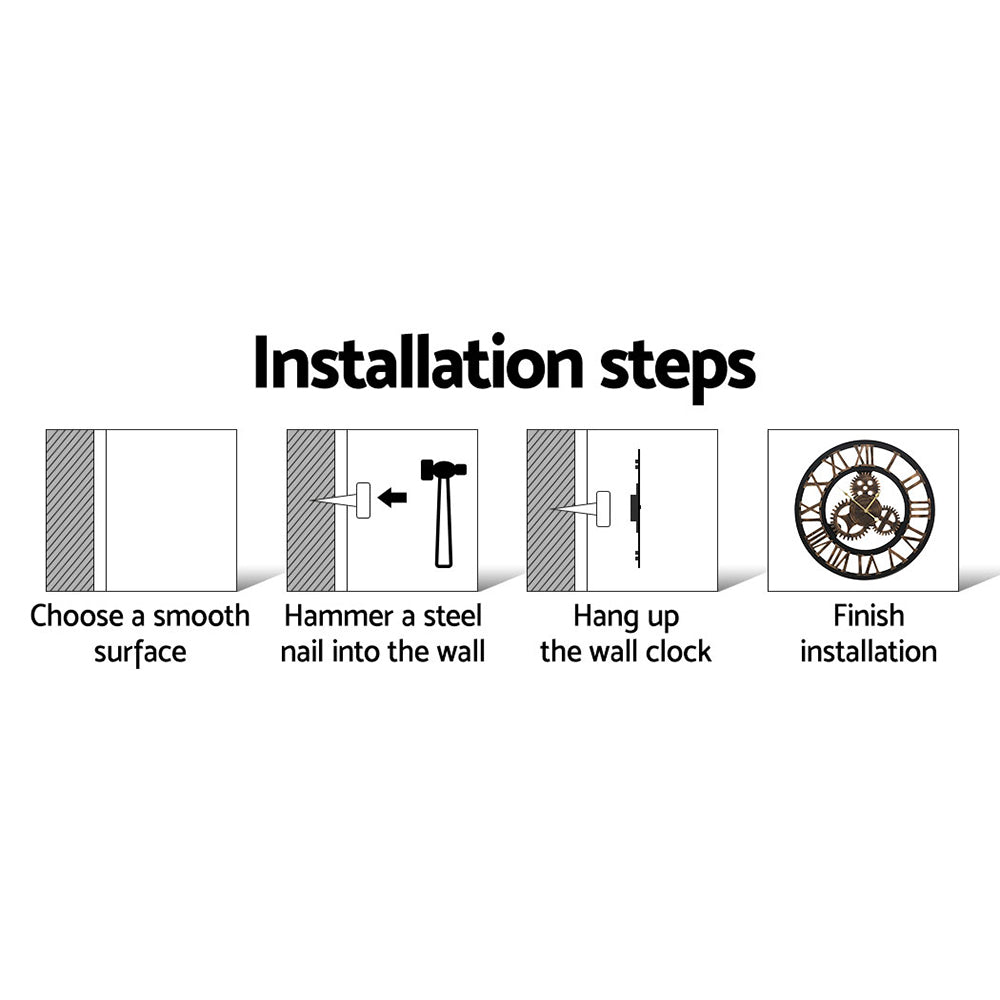 Artiss 60cm Wall Clock Large Retro Roman Numerals Brown - VogueDecor.au