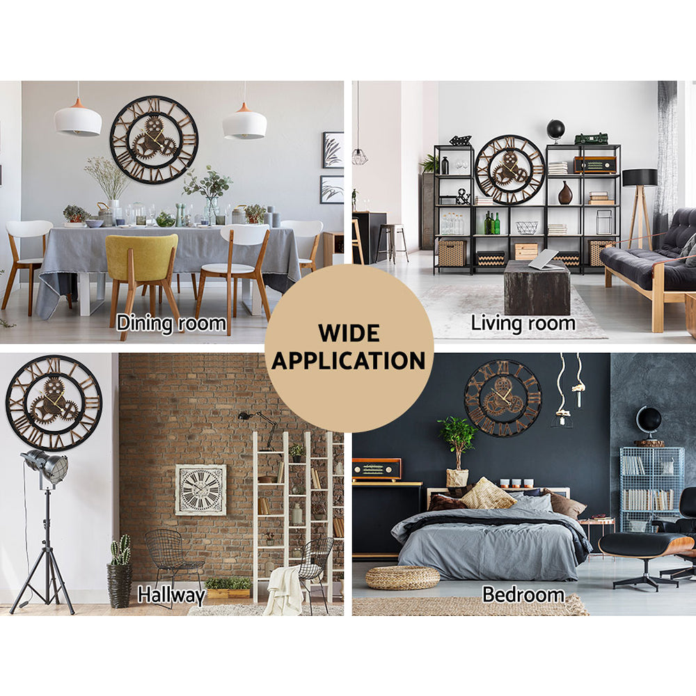 Artiss 80cm Wall Clock Large Retro Roman Numerals Brown - VogueDecor.au