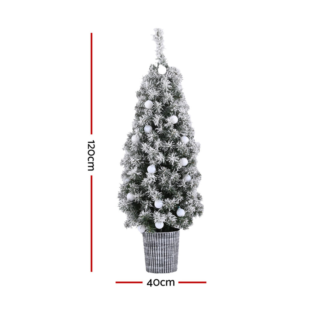 Jingle Jollys Christmas Tree 1.2M Potted Snowy Xmas Tree - VogueDecor.au