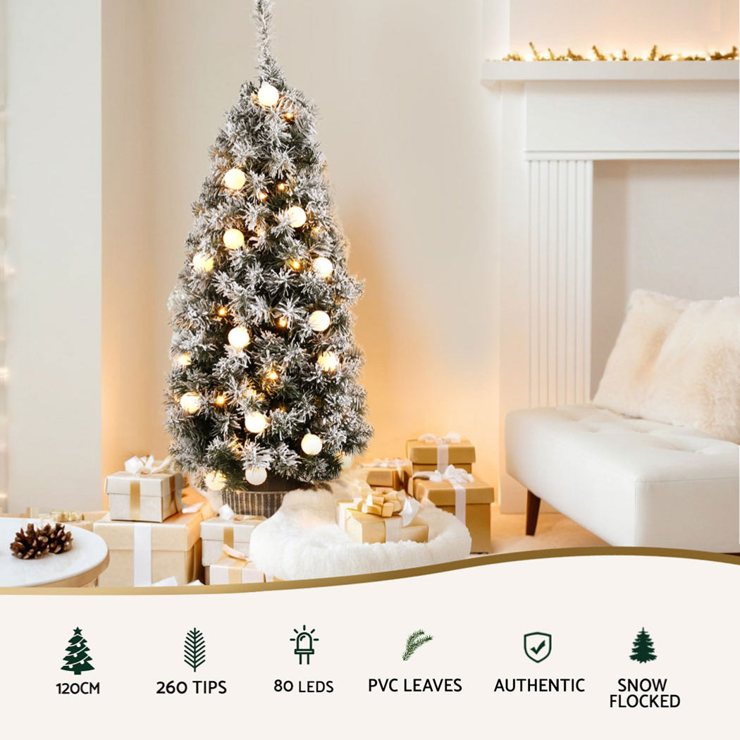 Jingle Jollys Christmas Tree 1.2M Potted Snowy Xmas Tree - VogueDecor.au